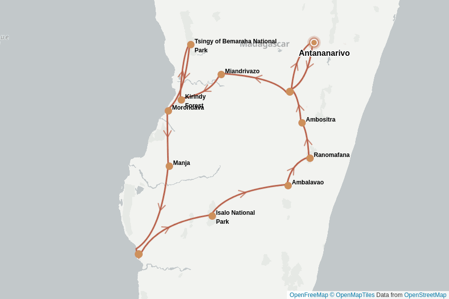 Itinerary Map image for Madagaskar intensiv: Natur, Kultur & Traumstrände