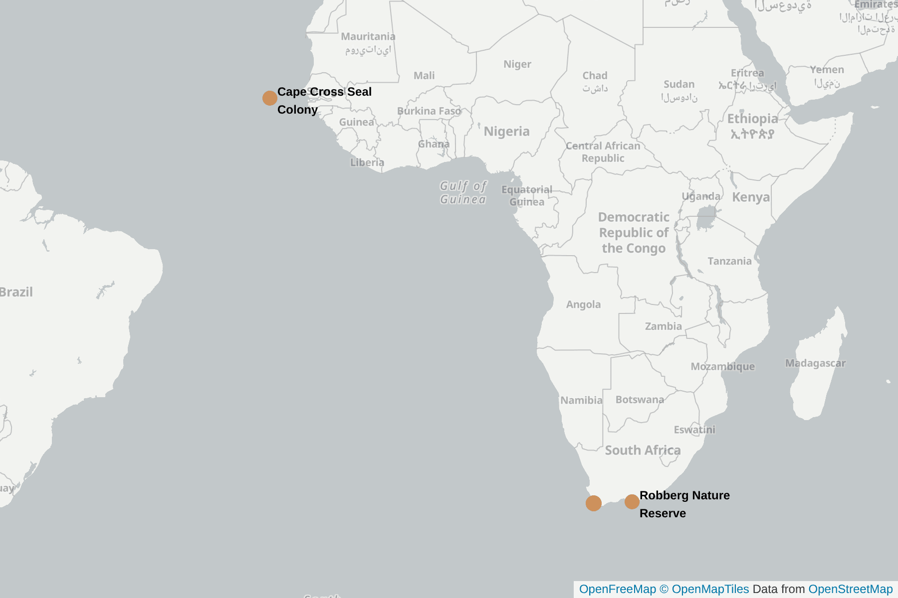 Map of Cape Fur Seal