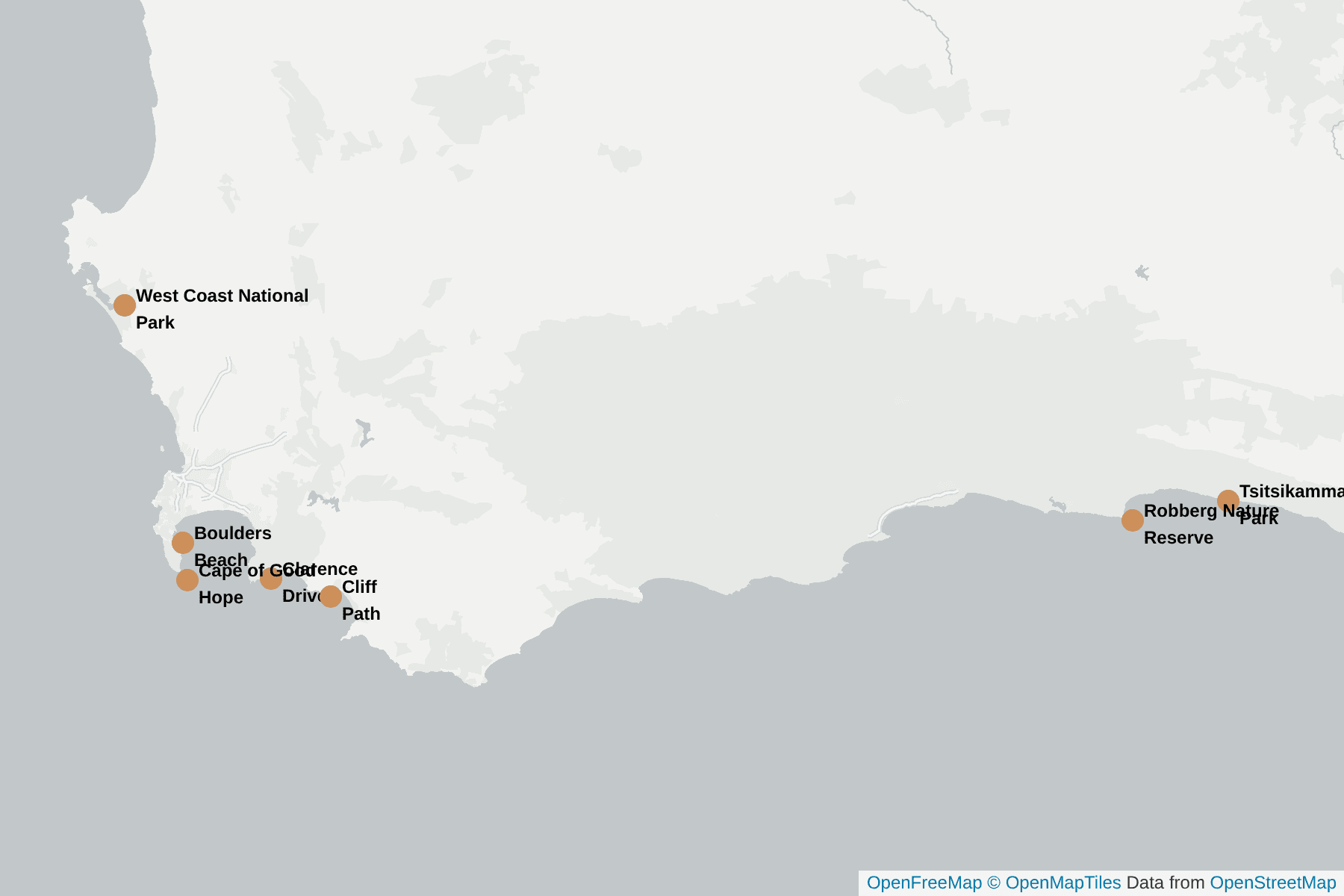 Map of Cape Clawless Otter