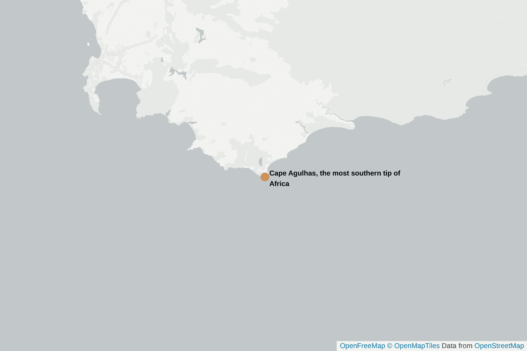 Map of Cape Agulhas, the most southern tip of Africa